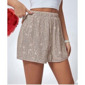 Cotton Bleu Women Gold Sequin Shorts Stretchy Waist lined Size X-Large